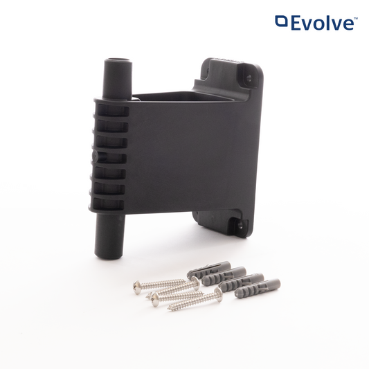 Evolve wall bracket, four screws and 4 wall plugs on a white background