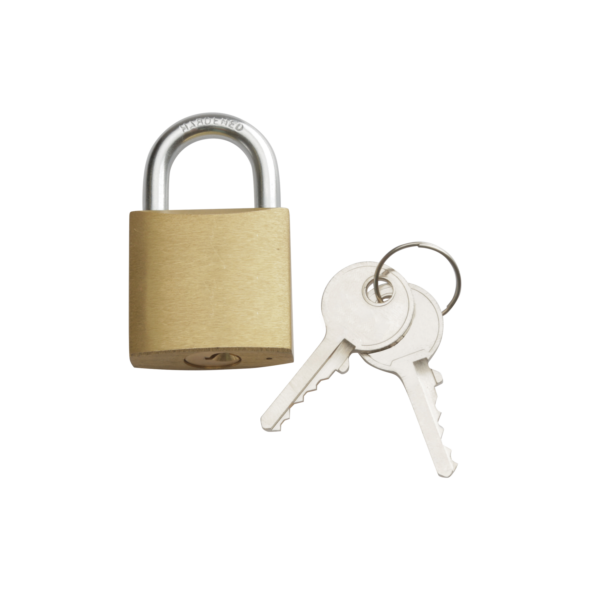 Padlock and keys on white background